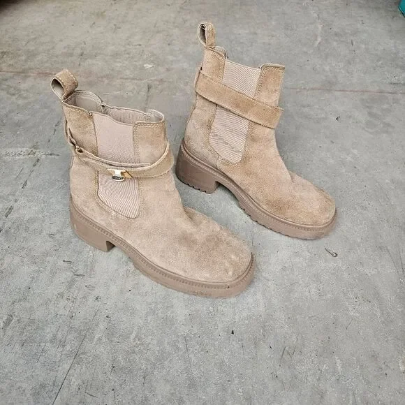 Steve Madden Gates Platform Taupe Suede Chelsea Boot sz 7.5 - Picture 3 of 8